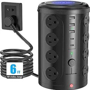 Tower Power Strip Surge Protector 16 Outlets 5 USB Ports 6FT Extension Cord